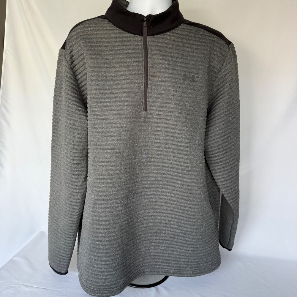 Under Armour Mens Gray Ribbed Quarter Zip Pullover Athletic Jacket Large 2XL